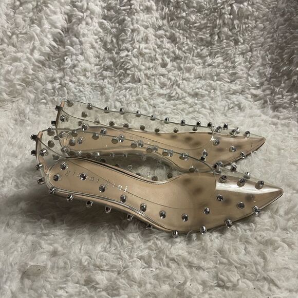 Gianni Bini clear slip on kitten heels studded rhinestones accents SZ 10M - Picture 2 of 12